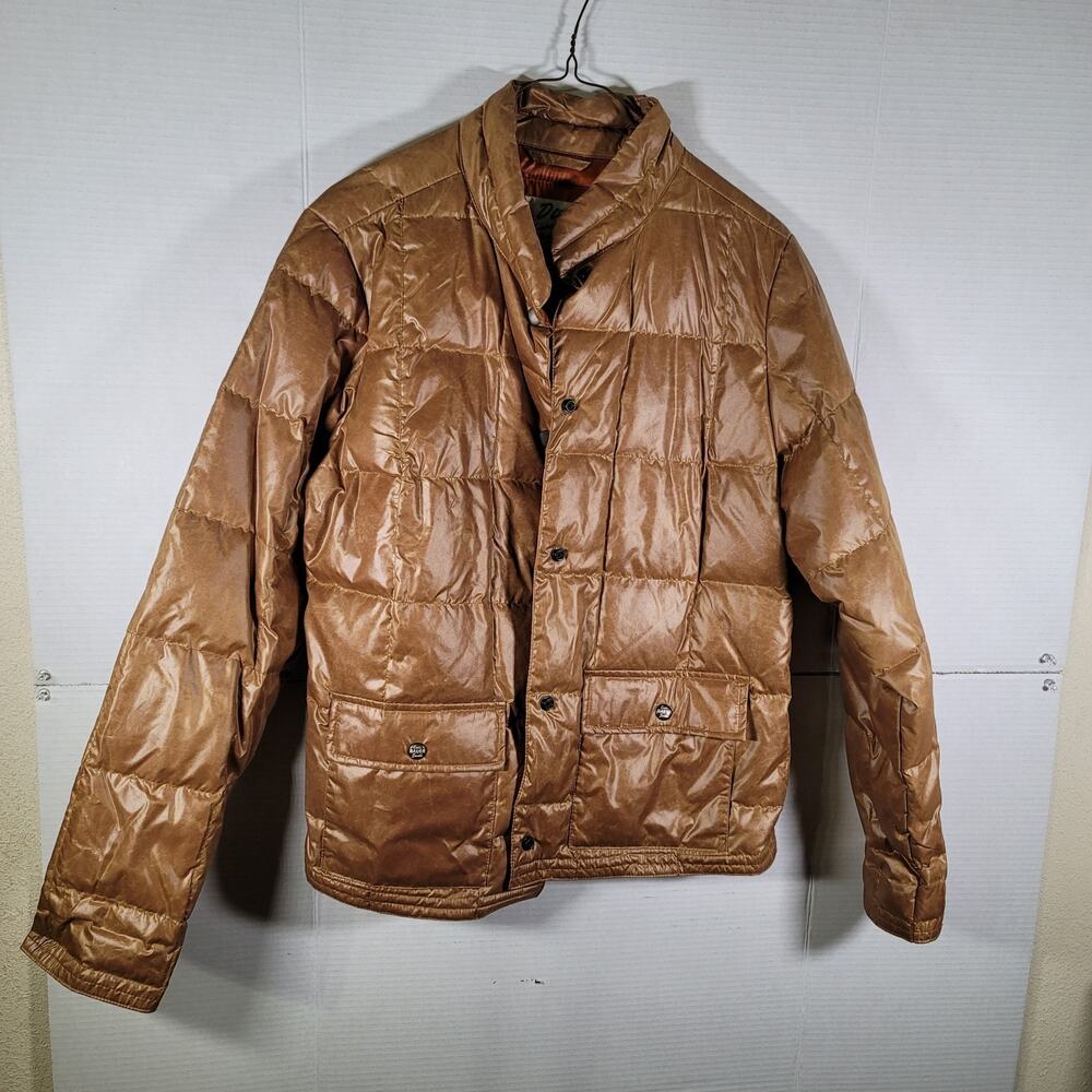 Eddie Bauer Jacket Womens Sz Large Brown EB550 Goose Down Quilted Crop Puffer